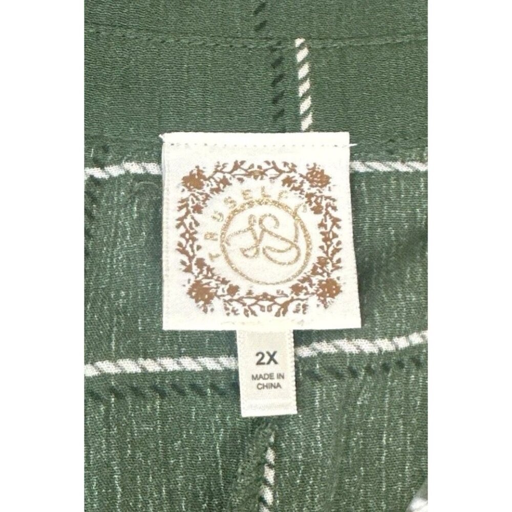 Truself Womans Dress Tunic 2X Boho Mixed Print‎ Button-Down Green Multi-Pattern - Picture 8 of 10